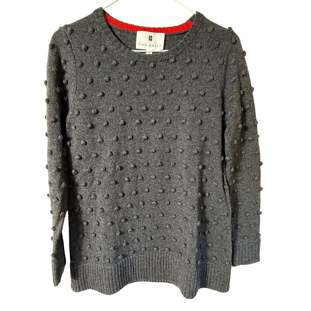 Lisa Perry Pom Pom Knit Sweater SZ S Merino Wool Cashmere Preppy Classic Cozy